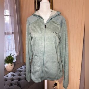 Columbia Hooded Fleece Jacket Women’s Large Sage Green Full Zip Outdoor Hoodie